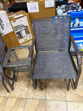 3-Piece Metal Frame Sling Grey Fabric Patio Conversation Set Double Rocker Chair with Coffee Table- new and assembled