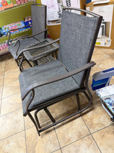 3-Piece Metal Frame Sling Grey Fabric Patio Conversation Set Double Rocker Chair with Coffee Table- new and assembled