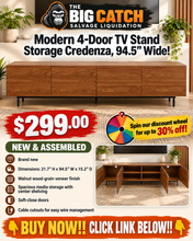 Modern 4-Door TV Stand Storage Credenza, 94.5” Wide! (NEW & ASSEMBLED) - (WE DO NOT SHIP)