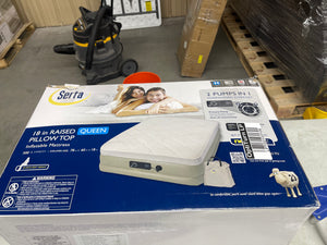 Serta 18” raised pillow top inflatable mattress with 2 pumps in one! New in box