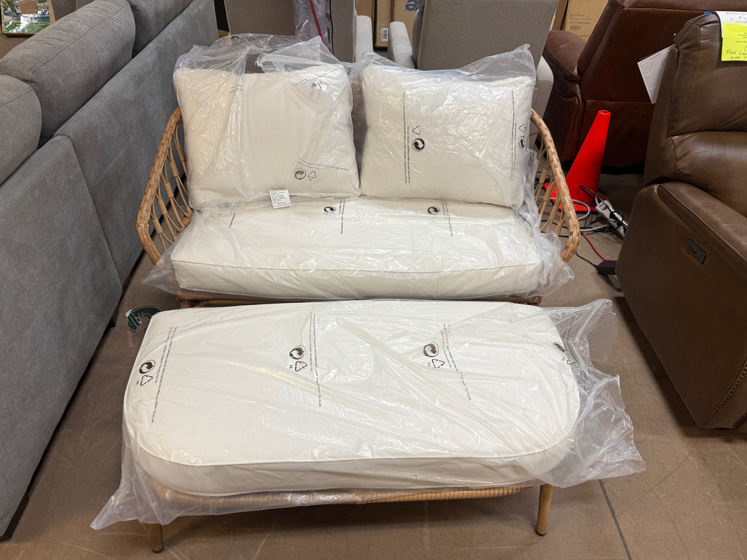 Better Homes & Gardens Willow Sage All-Weather Wicker Outdoor Loveseat and Ottoman Set, Beige!! NEW AND ASSEMBLED(MINOR SHIPPING BLEMISH)!!
