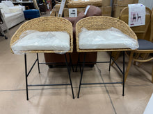 24" Landis Wicker Backed Counter Height Barstool with Cushion and Footrest White/Black- Set of 2! (NEW & ASSEMBLED)