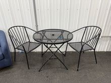 3Pc Steel Round Metal Mesh Outdoor Patio Bistro Table Black & 2 Wire Back Outdoor Patio Dining Stacking Chair Black! (NEW - CHAIRS ARE SCRATCHED)