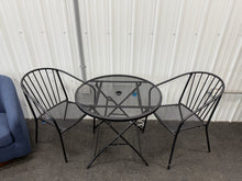 3Pc Steel Round Metal Mesh Outdoor Patio Bistro Table Black & 2 Wire Back Outdoor Patio Dining Stacking Chair Black! (NEW - CHAIRS ARE SCRATCHED)