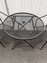 3Pc Steel Round Metal Mesh Outdoor Patio Bistro Table Black & 2 Wire Back Outdoor Patio Dining Stacking Chair Black! (NEW - CHAIRS ARE SCRATCHED)