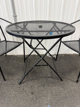 3Pc Steel Round Metal Mesh Outdoor Patio Bistro Table Black & 2 Wire Back Outdoor Patio Dining Stacking Chair Black! (NEW - CHAIRS ARE SCRATCHED)