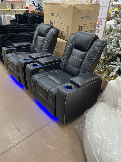 39'' Power Recliner Cave Home Theater Chair with Adjustable Headrest USB LED and storage arms.