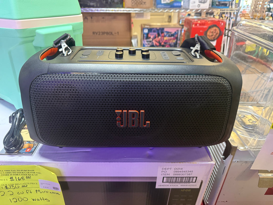 JBL Party Box OnTheGo Bluetooth Wireless Speaker - Black: Rechargeable, IPX4, USB Charging!! LIGHTLY USED, TESTED WORKS GREAT(MISSING MICROPHONE)!!