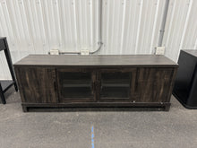 Storage TV Stand for TVs up to 75" Weathered Pine - Threshold™: Farmhouse Style Media Console with Adjustable Shelves! (NEW & ASSEMBLED - CHIPPED!
