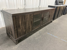 Storage TV Stand for TVs up to 75" Weathered Pine - Threshold™: Farmhouse Style Media Console with Adjustable Shelves! (NEW & ASSEMBLED - CHIPPED!