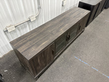 Storage TV Stand for TVs up to 75" Weathered Pine - Threshold™: Farmhouse Style Media Console with Adjustable Shelves! (NEW & ASSEMBLED - CHIPPED!