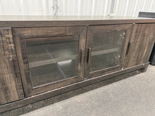 Storage TV Stand for TVs up to 75" Weathered Pine - Threshold™: Farmhouse Style Media Console with Adjustable Shelves! (NEW & ASSEMBLED - CHIPPED!
