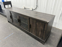Storage TV Stand for TVs up to 75" Weathered Pine - Threshold™: Farmhouse Style Media Console with Adjustable Shelves! (NEW & ASSEMBLED - CHIPPED!