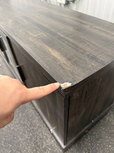 Storage TV Stand for TVs up to 75" Weathered Pine - Threshold™: Farmhouse Style Media Console with Adjustable Shelves! (NEW & ASSEMBLED - CHIPPED!