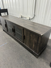 Storage TV Stand for TVs up to 75" Weathered Pine - Threshold™: Farmhouse Style Media Console with Adjustable Shelves! (NEW & ASSEMBLED - CHIPPED!