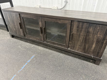 Storage TV Stand for TVs up to 75" Weathered Pine - Threshold™: Farmhouse Style Media Console with Adjustable Shelves! (NEW & ASSEMBLED - CHIPPED!