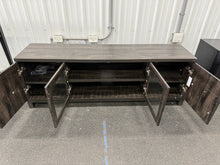 Storage TV Stand for TVs up to 75" Weathered Pine - Threshold™: Farmhouse Style Media Console with Adjustable Shelves! (NEW & ASSEMBLED - CHIPPED!
