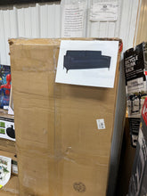 Goodwin 75.6 in. Mid-Century Modern Square Arm Faux Leather Sofa in Navy Blue! (NEW IN BOX)