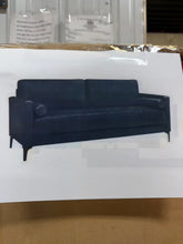 Goodwin 75.6 in. Mid-Century Modern Square Arm Faux Leather Sofa in Navy Blue! (NEW IN BOX)