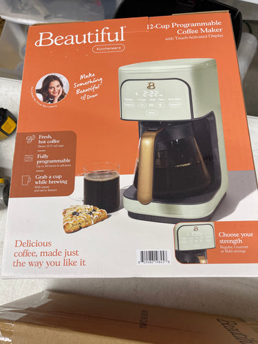 Beautiful 12 Cup Programmable Coffee Maker, Sage Green by Drew Barrymore- new in box