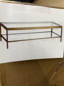 Alexis 54 in. Brass Rectangle Glass Top Coffee Table! (NEW IN BOX)