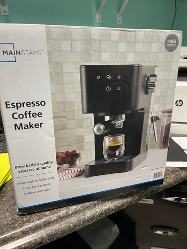 Mainstays Espresso Maker, Matte Black, 950 Watts, 15 Bar-new in box