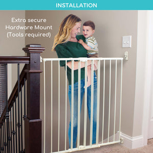 Toddleroo by North States Baby Gate for Stairs and Doorways: Tall Easy Swing & Lock Series 2 Child Gate, Fits Openings 28.68"-47.85" Wide. Safety Latch, Hardware Mount. (36" Tall, Warm White)! (NEW IN BOX)