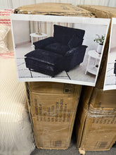 Oversized Black Chenille Soft Single Sofa Arm Chair with Ottoman and 1-Small Pillow for Bedroom and Living room! (NEW VACUUM SEALED IN BOX)