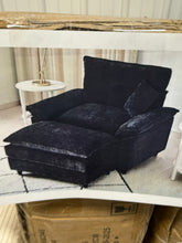 Oversized Black Chenille Soft Single Sofa Arm Chair with Ottoman and 1-Small Pillow for Bedroom and Living room! (NEW VACUUM SEALED IN BOX)