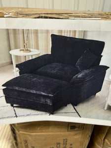 Oversized Black Chenille Soft Single Sofa Arm Chair with Ottoman and 1-Small Pillow for Bedroom and Living room! (NEW VACUUM SEALED IN BOX)