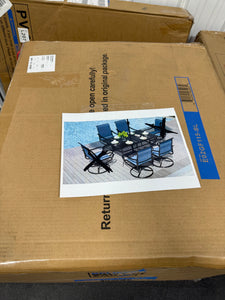 Black 5-Piece Metal Patio Outdoor Dining Set with Rectangle Table, Padded Textilene Swivel Chairs! (BRAND NEW IN 3 BOX’S! - 5PC SET ONLY - 4CHAIRS - 1TABLE)