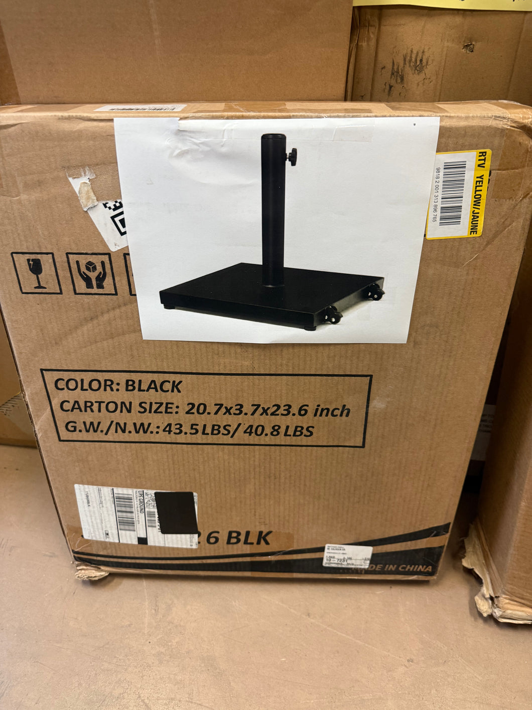 45 lbs. Outdoor Weighted Cement Concrete Patio Umbrella Base with Wheels in Black!! NEW IN BOX!!