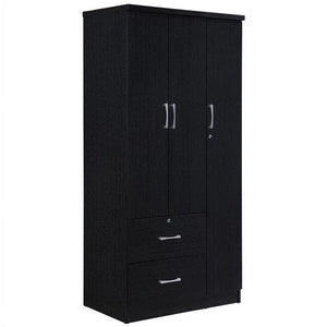 Hodedah 3-Door 36 in. Wide Armoire with 2-Drawers, Clothing Rod and 3-Shelves, Black! (NEW IN TWO BOX’S!)