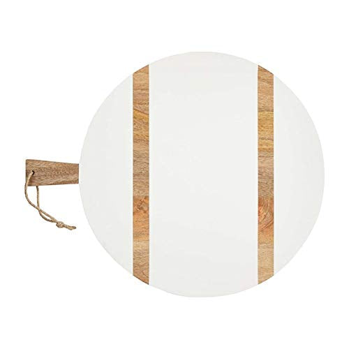 Mud Pie Large Round White/Natural Brown Wood Serving Paddle Board 25 1/5