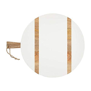 Mud Pie Large Round White/Natural Brown Wood Serving Paddle Board 25 1/5" x 20"**New,minor scratch from shipping**