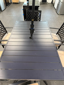 8-Piece Metal Outdoor Patio Dining Set with Beige Cushions and Umbrella! (NEW & ASSEMBLED!)