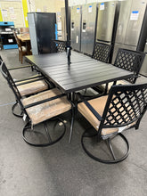 8-Piece Metal Outdoor Patio Dining Set with Beige Cushions and Umbrella! (NEW & ASSEMBLED!)