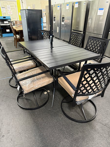 8-Piece Metal Outdoor Patio Dining Set with Beige Cushions and Umbrella! (NEW & ASSEMBLED!)