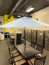 8-Piece Metal Outdoor Patio Dining Set with Beige Cushions and Umbrella! (NEW & ASSEMBLED!)
