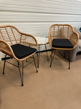 Winado 3-Piece Wicker Outdoor Bistro Set with Transparent Glass Table and Chair Seat Cushion! (NEW & ASSEMBLED)