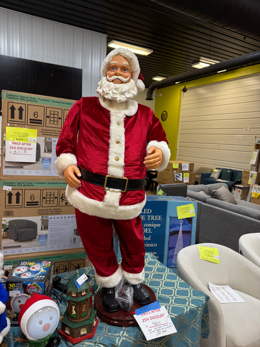 5 ft animated Santa with microphone- used