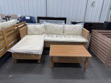 Brown 3-Piece Wood Outdoor Wicker Patio Conversation Sectional Seating Set with Beige Cushions! (NEW & ASSEMBLED)