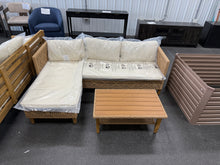 Brown 3-Piece Wood Outdoor Wicker Patio Conversation Sectional Seating Set with Beige Cushions! (NEW & ASSEMBLED)