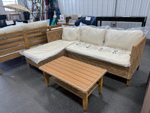 Brown 3-Piece Wood Outdoor Wicker Patio Conversation Sectional Seating Set with Beige Cushions! (NEW & ASSEMBLED)