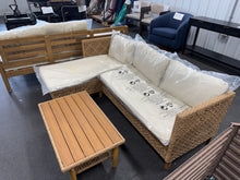 Brown 3-Piece Wood Outdoor Wicker Patio Conversation Sectional Seating Set with Beige Cushions! (NEW & ASSEMBLED)