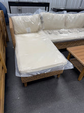 Brown 3-Piece Wood Outdoor Wicker Patio Conversation Sectional Seating Set with Beige Cushions! (NEW & ASSEMBLED)