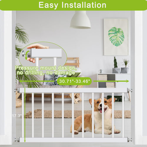 CUTE STH Metal Short Dog Gate 17.3’’H Various Widths Dog Gate Short Pet Gate for Doorways and Stairs,Pressure Mount Easily Step Over Dog Gates for Small & Medium Dogs(W30.71''-33.46