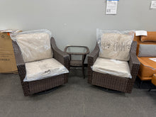 3-Piece Stylish Wicker Patio Swivel Chair Outdoor Rocking Chair Set with Thick Beige Cushions and Table! (NEW & ASSEMBLED)