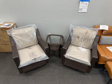 3-Piece Stylish Wicker Patio Swivel Chair Outdoor Rocking Chair Set with Thick Beige Cushions and Table! (NEW & ASSEMBLED)