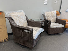 3-Piece Stylish Wicker Patio Swivel Chair Outdoor Rocking Chair Set with Thick Beige Cushions and Table! (NEW & ASSEMBLED)